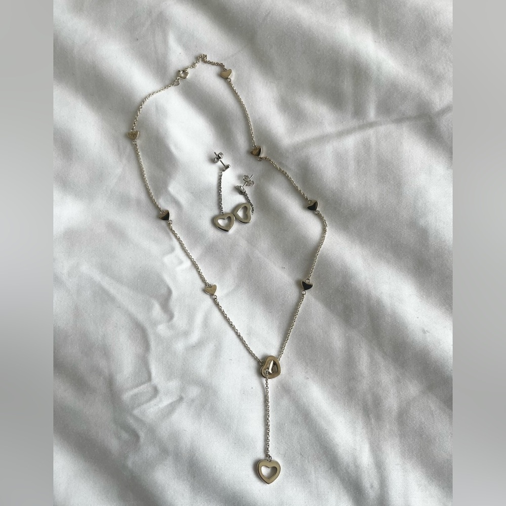 Tiffany and Co Heart link lariat necklace and earrings